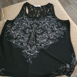 Maurices Black Graphic Embellished Sleeveless Tank Top